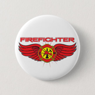 Firefighter Badge and Wings Pinback Button