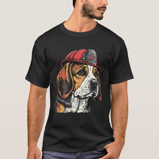 FireFighter Beagle Dog For Beagle Dad Fire Fighter T-Shirt (Front)