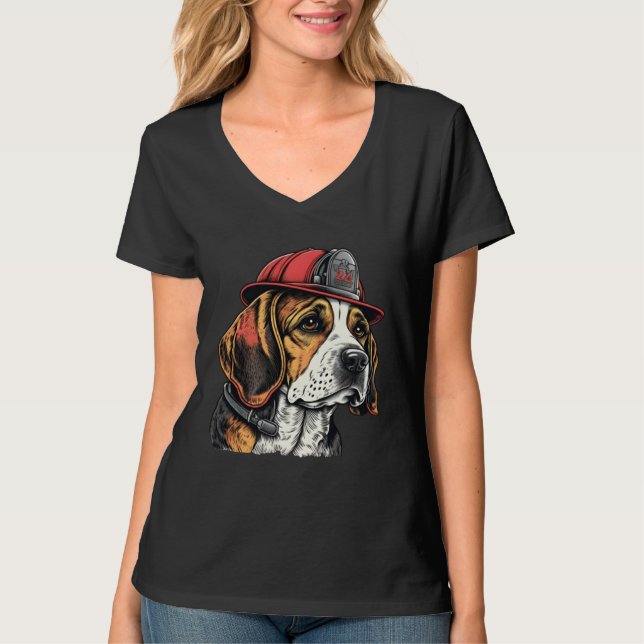 FireFighter Beagle Dog For Beagle Dad Fire Fighter T-Shirt (Front)