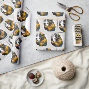 Firefighter Bear With Smoking California Wrapping Paper