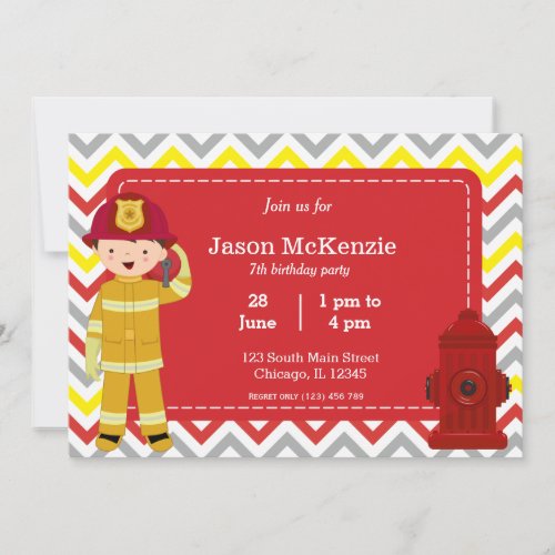 Firefighter birthday boy invitation