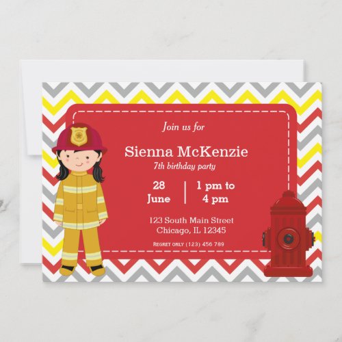 Firefighter birthday girl invitation