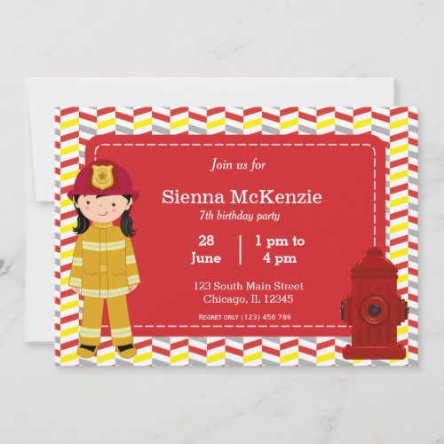 Firefighter birthday girl invitation