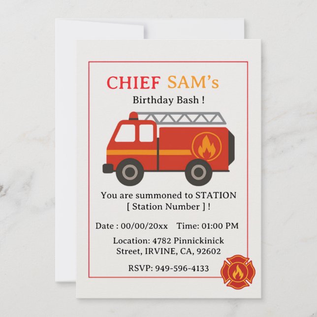 Firefighter Birthday Invitation (Front)