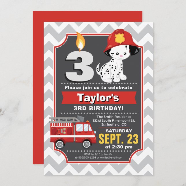 Firefighter Birthday Invitation (Front/Back)