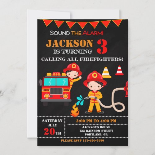 Firefighter birthday invitation Fire truck party