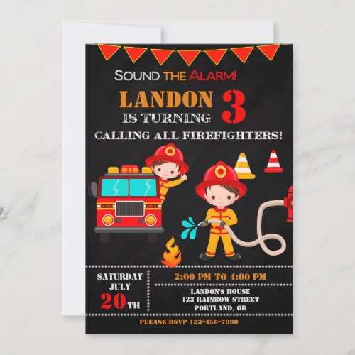 Firefighter birthday invitation Fire truck party