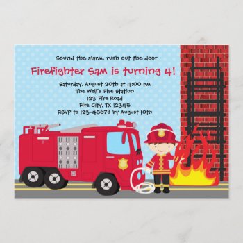 Firefighter Birthday Invitation Fireman Truck Boy by CallaChic at Zazzle