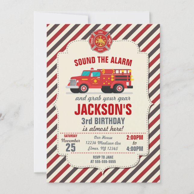 Firefighter Birthday Invitation for Kids (Front)
