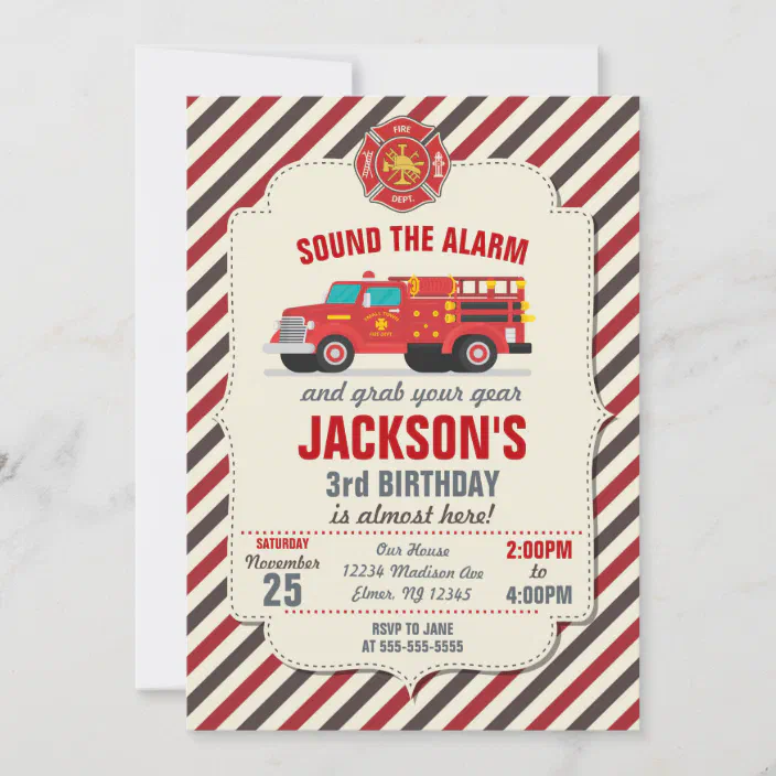 Fireman Birthday Party Invitation Fire Fire Truck 