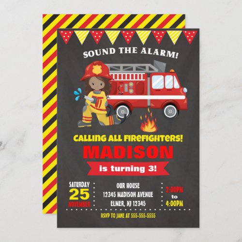 Firefighter Birthday Invitation Girl Chalkboard