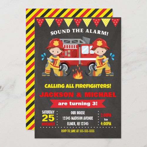 Firefighter Birthday Invitation Joint Chalkboard