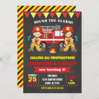 Firefighter Birthday Invitation Joint Girl Boy