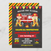 Firefighter Birthday Invitation Joint Girl Boy