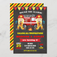 Firefighter Birthday Invitation Joint Girls Twins