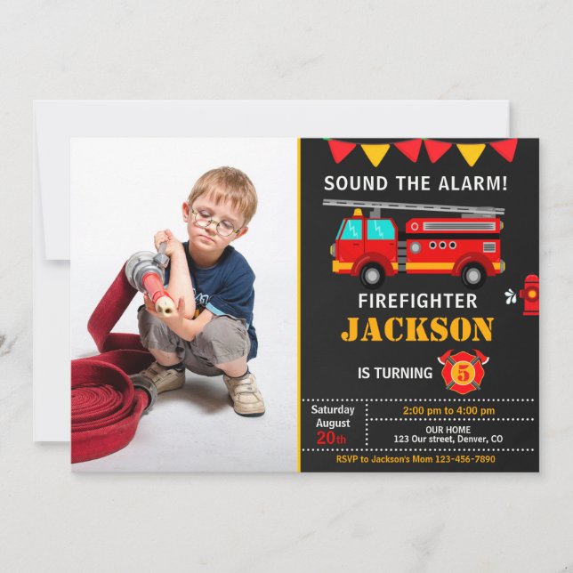 Firefighter birthday invitation with picture (Front)