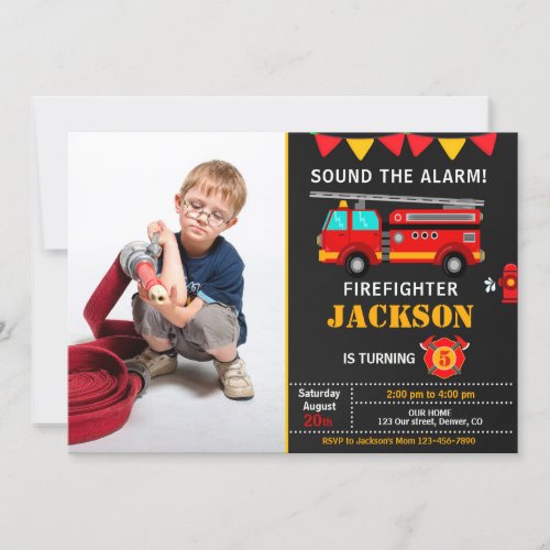 Firefighter birthday invitation with picture
