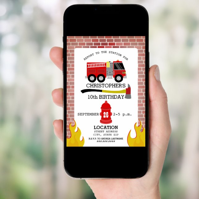 Firefighter Birthday Party Invitation (Front Digital)