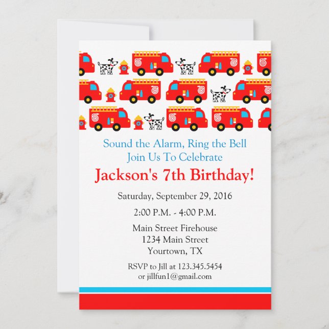 Firefighter Birthday Party Invitation (Front)