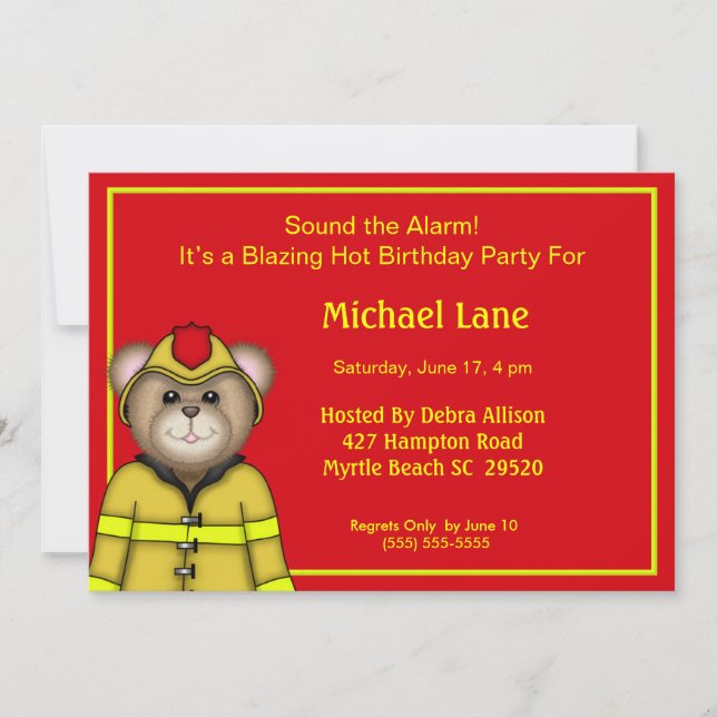 Firefighter Birthday Party  Invitations (Front)