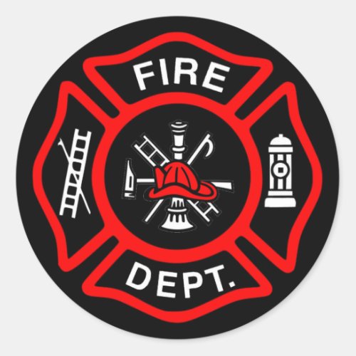 Firefighter Black and Red Logo Classic Round Sticker