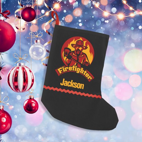 Firefighter Black Gold Red Custom Small Christmas Stocking