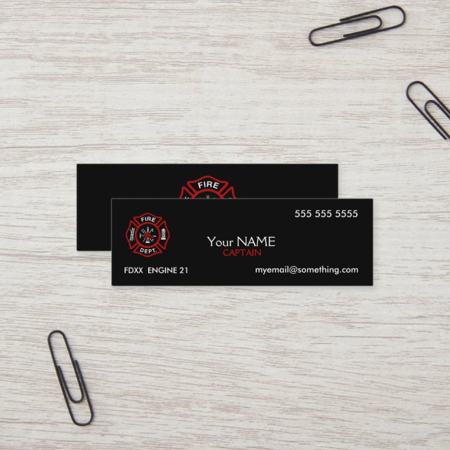 Firefighter Black Mini Business Card (Front/Back In Situ)