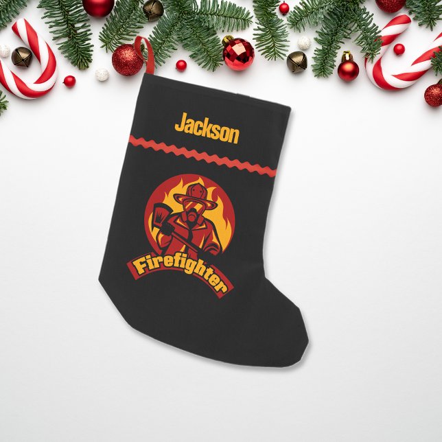 Firefighter Black Red Gold Custom Small Christmas Stocking (Creator Uploaded)