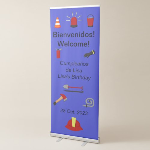 Firefighter Blue theme Birthday BoyGirl Bilingual Retractable Banner