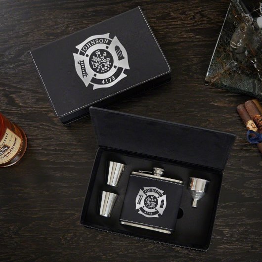 Firefighter Box Set w/ Hip Flask and Shot Glasses (Front)