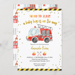 Firefighter Boy Baby Shower Invitation