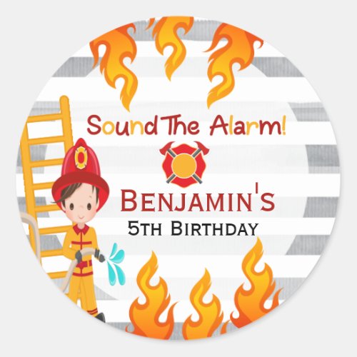 Firefighter Boys Birthday   Classic Round Sticker