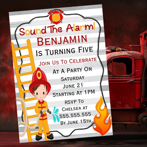 Firefighter Boys Birthday   Invitation