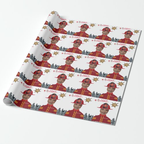 Firefighter Boys Face in Hole Photo Birthday  Wrapping Paper