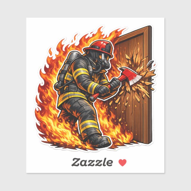 Firefighter Breaking Door Design Sticker (Sheet)