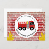 Firefighter Bricks Firetruck Flames Birthday Invitation Postcard (Front/Back)