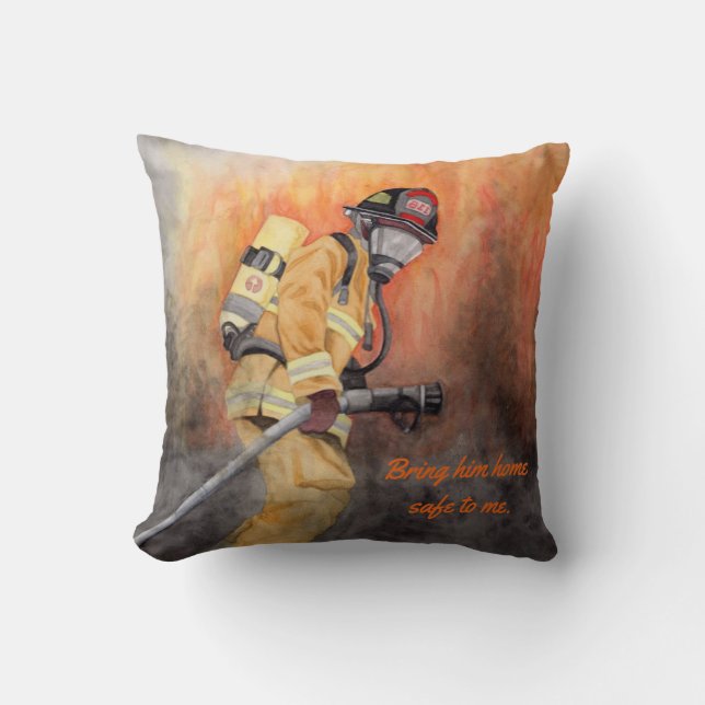 Firefighter Bring Him Home Safe Text Throw Pillow (Front)