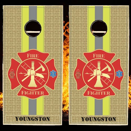 Firefighter Bunker Gear Maltese Cross Emblem Cornhole Set