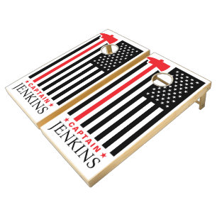Firefighter Captain Flag Thin Red Line Axe Cornhole Set