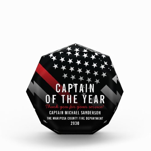 Firefighter Captain of the Year Employee Red Flag Acrylic Award