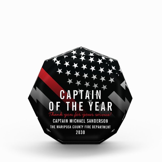Firefighter Captain of the Year Employee Red Flag Acrylic Award (Front)