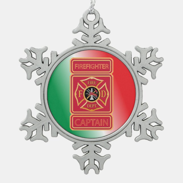 Firefighter Captain Pewter Snowflake Ornament (Front)