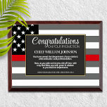 Firefighter Career Promotion Thin Red Line Flag Award Plaque<br><div class="desc">Classic thin red line firefighter flag in the background of this beautiful firefighter promotion keepsake. Be sure to edit all the text fields to make it 100% personalized.</div>