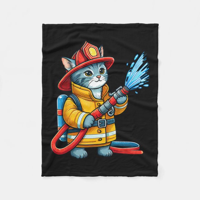 Firefighter Cat Fireman Animal Lover Cat  Fleece Blanket (Front)
