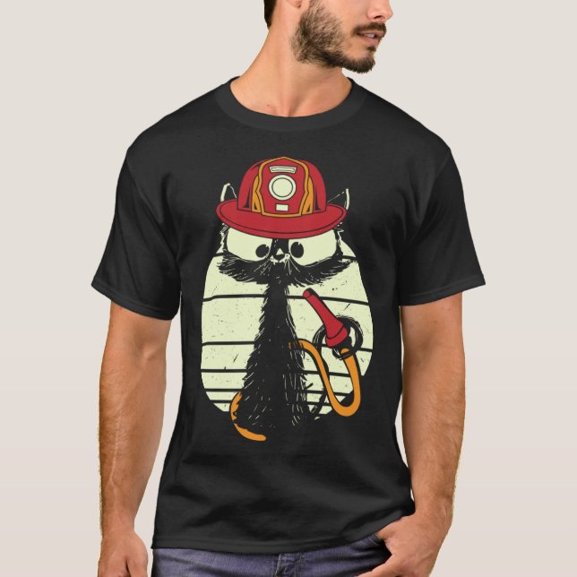 Firefighter Cat In Firefighter Uniform Firefighter T-Shirt (Front)