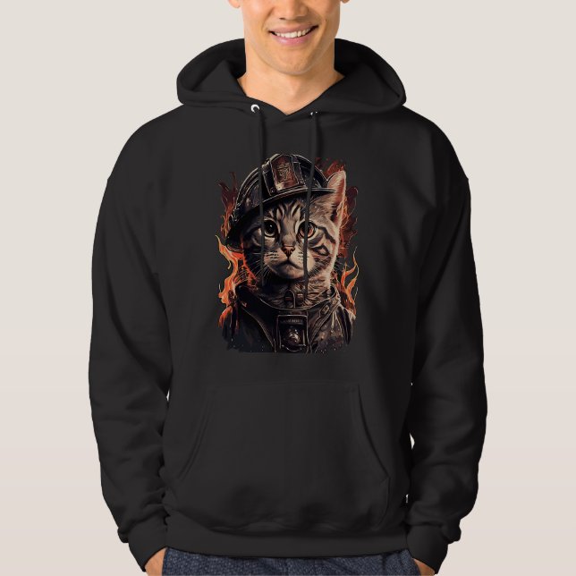 Firefighter Cat Kitten Fireman Helmet Firefighter  Hoodie (Front)