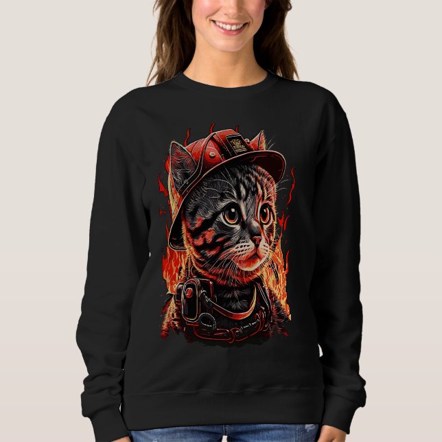 Firefighter Cat Kitten Fireman Helmet Firefighter  Sweatshirt (Front)