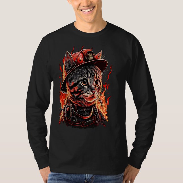 Firefighter Cat Kitten Fireman Helmet Firefighter  T-Shirt (Front)