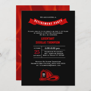Firefighter Chalkboard Flame Retirement Party Invitation