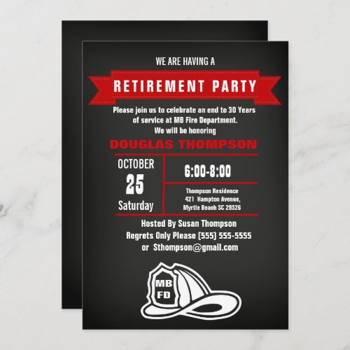 Firefighter Chalkboard  Retirement Party Invitation